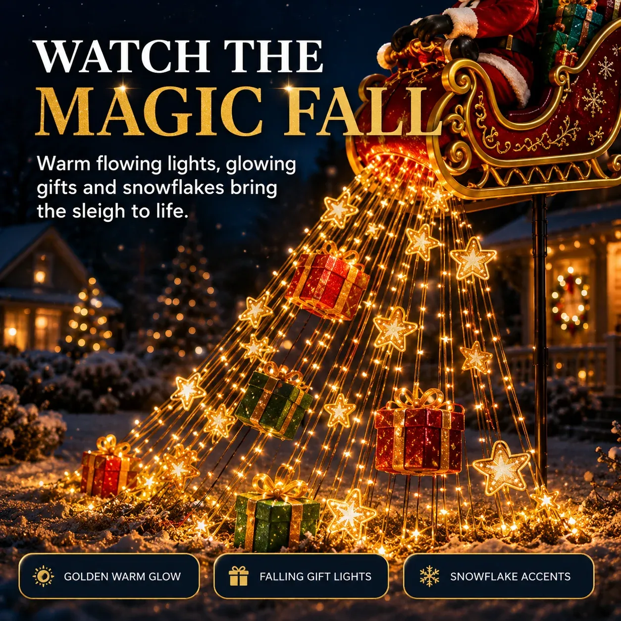 New for 2026: Cascading lights "Santa on his flying sleigh" – Solar Christmas lights for the garden